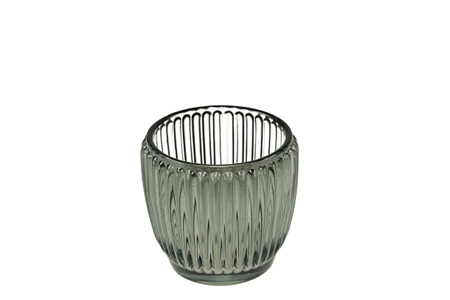 Glas Windlicht Stripes grau H8xD7cm