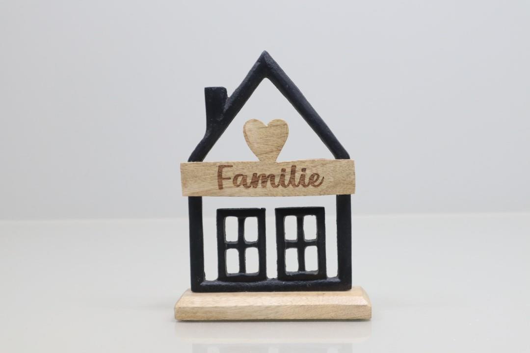 Haus auf Sockel Familie Holz/Alu schwarz/natur L15xH20,5cm