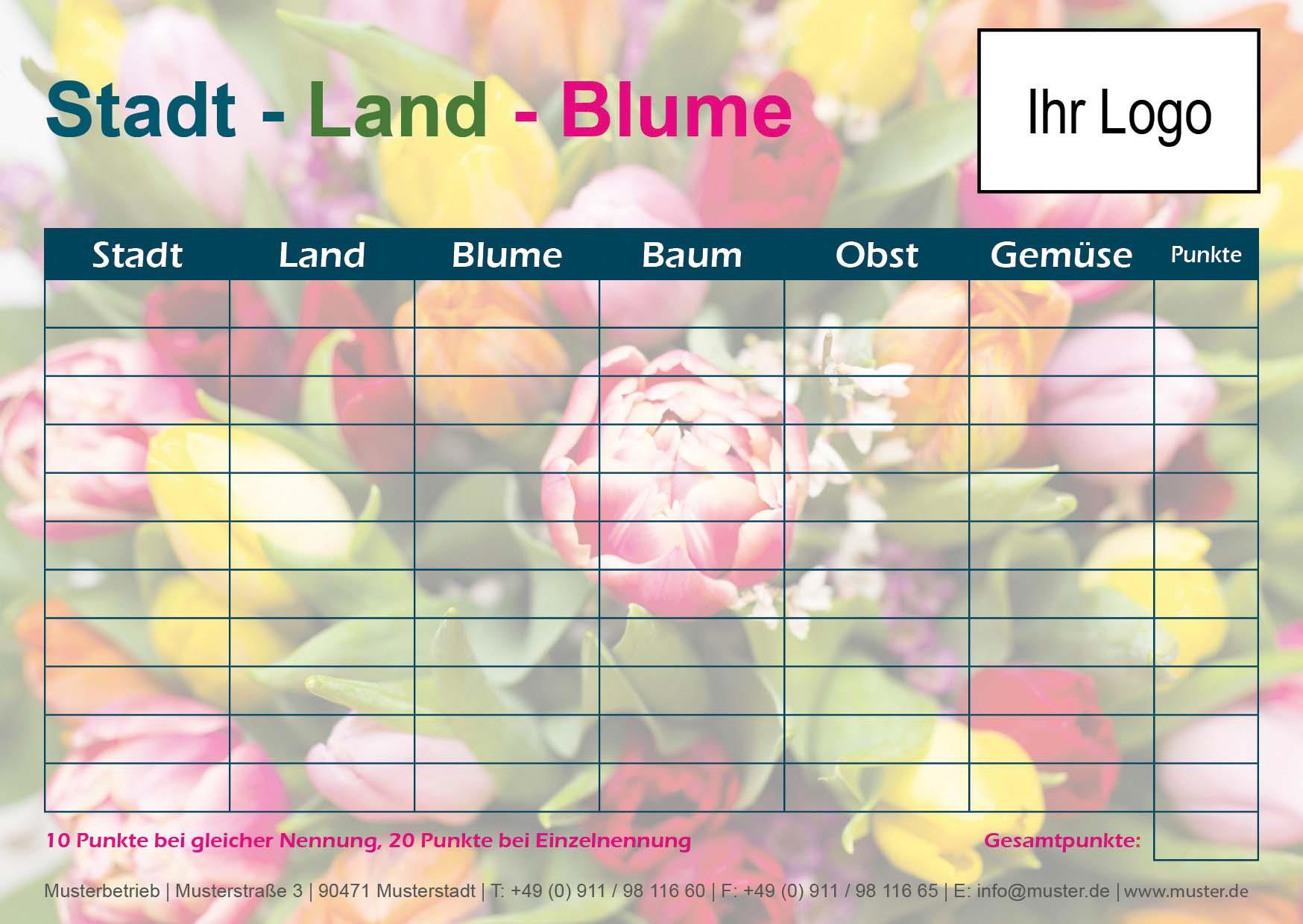 ekaflor Spieleblock -Stadt, Land, Blume- Motiv 2 A6 100Stk