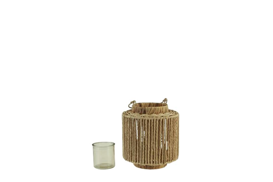 Laterne mit Windlicht Papierjute natur H21cm D19cm