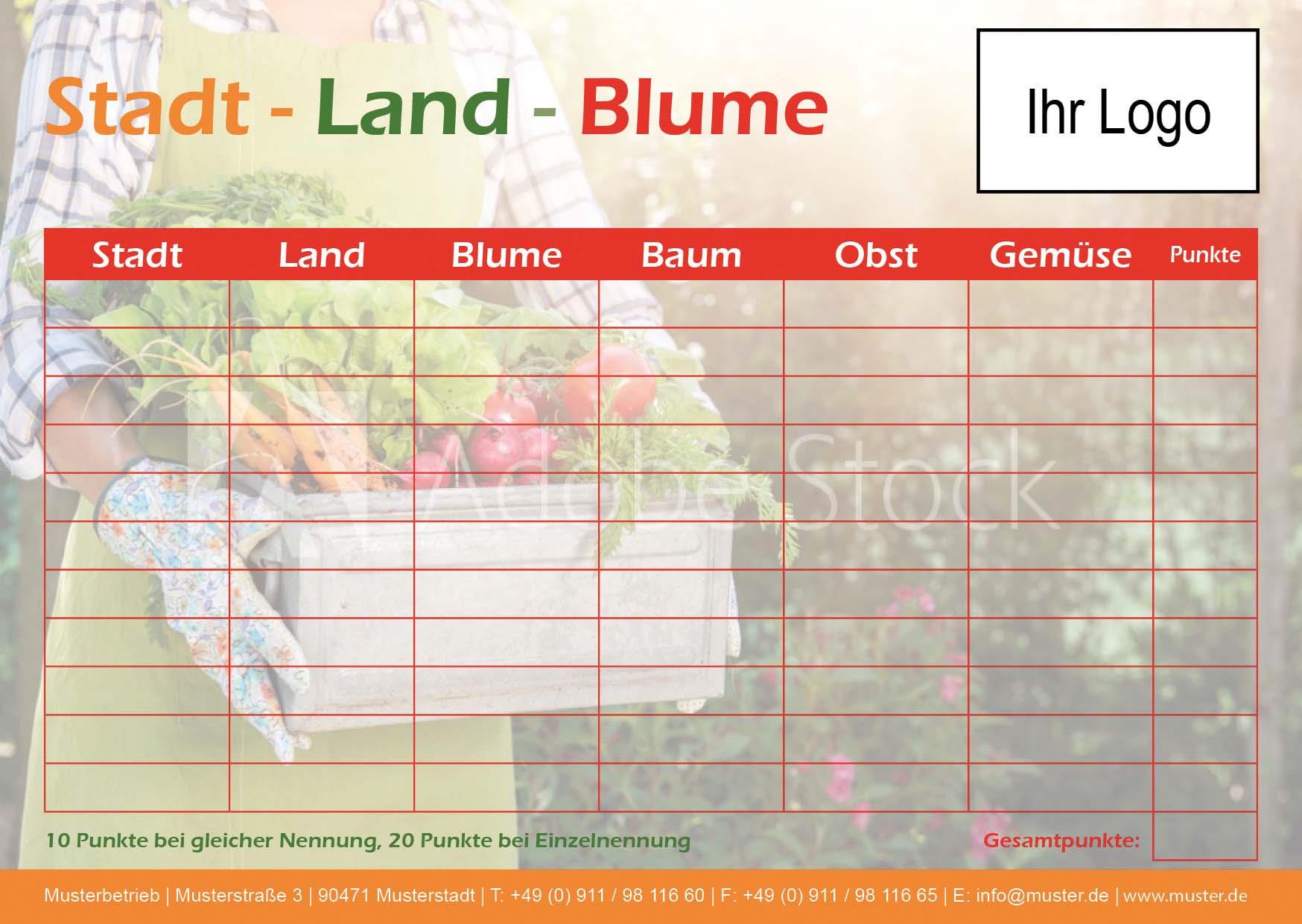 ekaflor Spieleblock -Stadt, Land, Blume- Motiv 1 A6 100 Stk