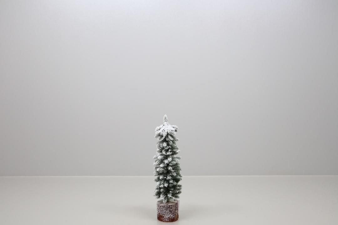 Tannenbaum auf Holz beflockt Kunststoff grün/weiß H30cm