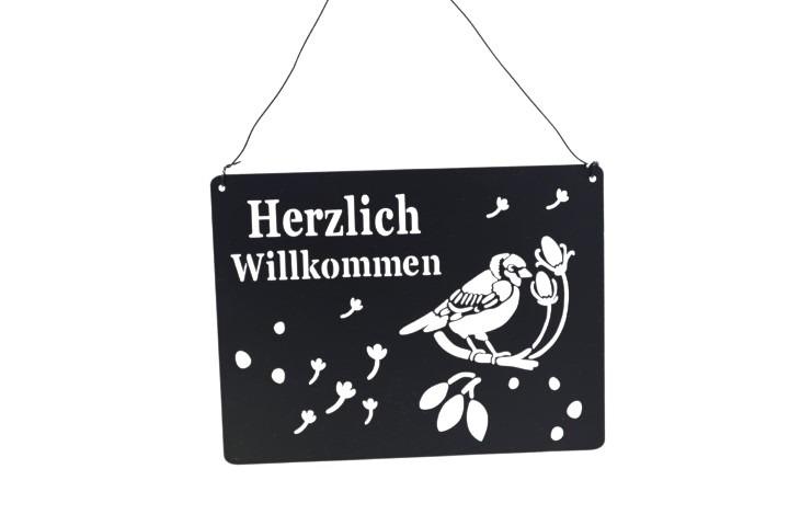 Hänger Schild Herzlich Willkommen Metall schwarz D20x15cm