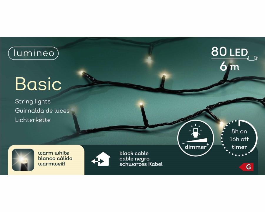 Lichterkette 80LED Timer8h/Dimmer L600cm, außen/innen 240V