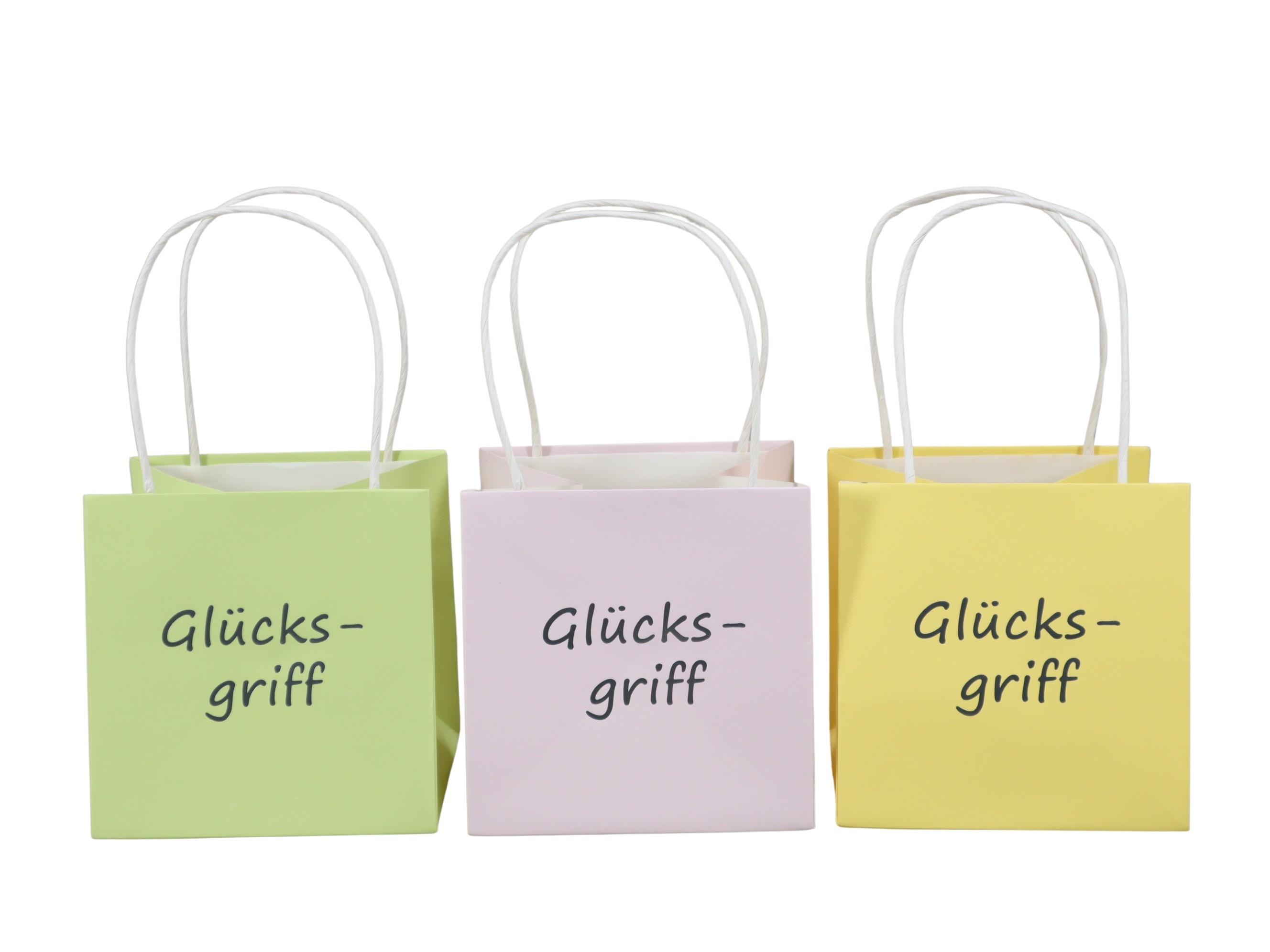 Tasche "Glücksgriff" Papier wasserab. pastellmix D12cm