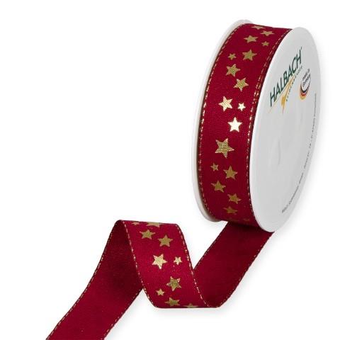 Druckband Sternchen 25 mm 18 Meter ruby/gold 765