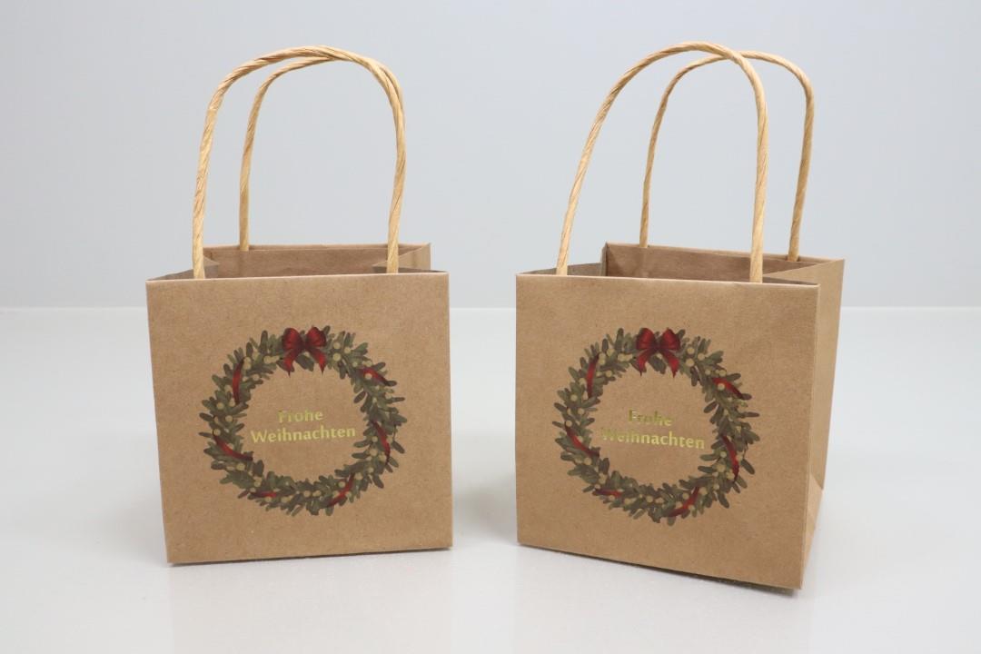 Tasche Papier Frohe Weihnachten natur/gold 12 cm