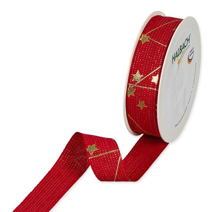 Druckband Sterne 25 mm 18 Meter rot/gold 77