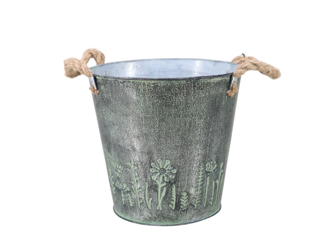 Übertopf Blumenmotiv Zink lt. green D20cm