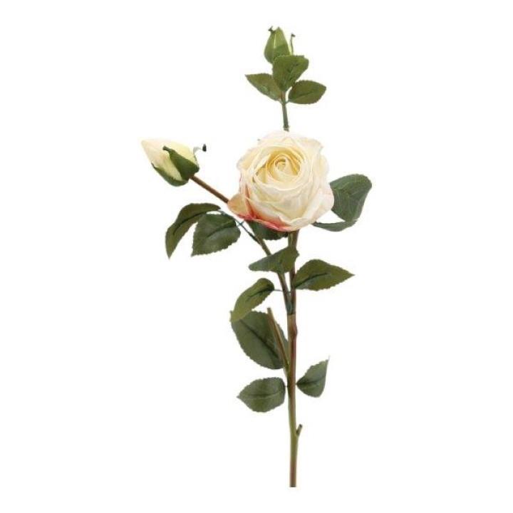 Rosenblüte m. 2 Knospen weiß-rosa H64cm