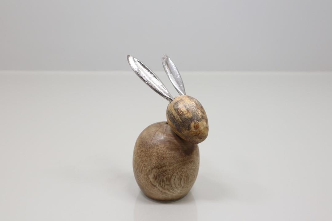 Hase Holz/Alu natur/silber 18x10cm