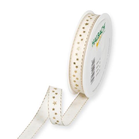 Druckband Sternchen 15 mm 18 Meter cream/gold 70