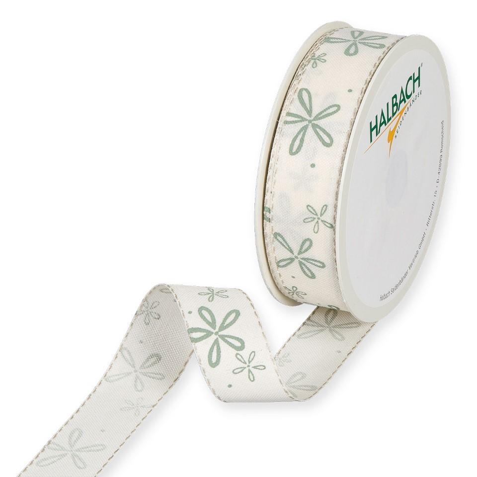 Druckband Blüten 25 mm 18 Meter cream/jade 70