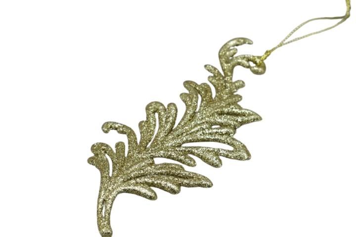 Hänger Blatt Kunststoff gold-glitzer L15cm