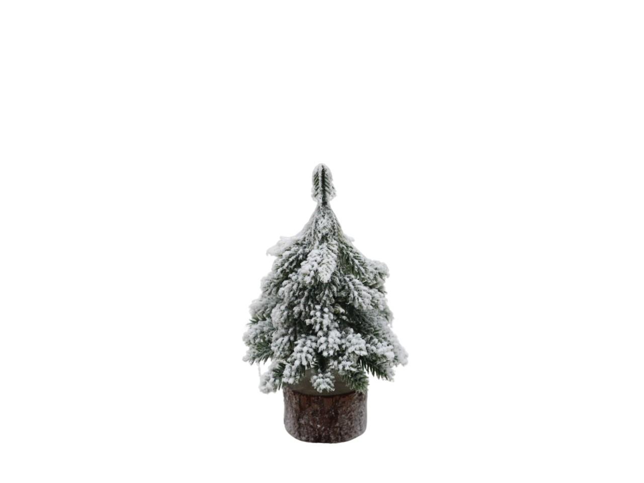 Tannenbaum auf Holz beflockt Kunststoff grün/weiß H15cm