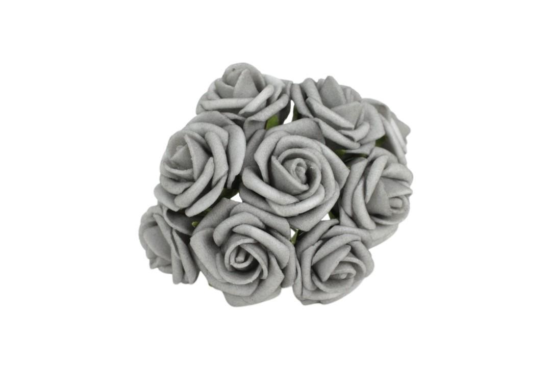 Foam Rose mit 9Blüten gebündelt grau 2cm