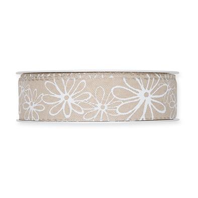 Druckband Blüten 25 mm 18 Meter linen/white 71