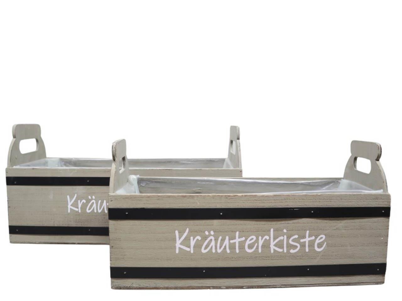 Kräuterkiste mit Schriftzug Holz Set/2 grau-natur L41+36,5cm