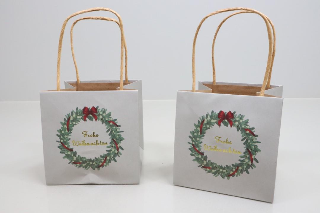 Tasche Papier Frohe Weihnachten grau/gold 12 cm