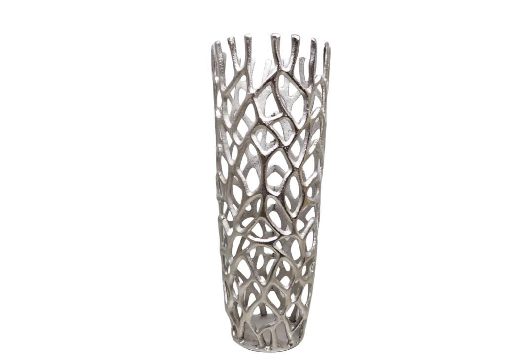 Vase Korallenmuster Aluminium silber D24xH58cm