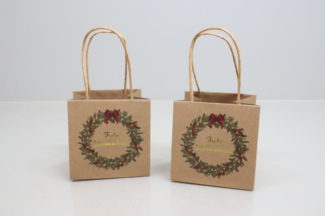 Tasche Papier Frohe Weihnachten natur/gold 10,5cm