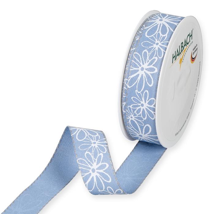 Druckband Blüten 25 mm 18 Meter dusky blue/white 421