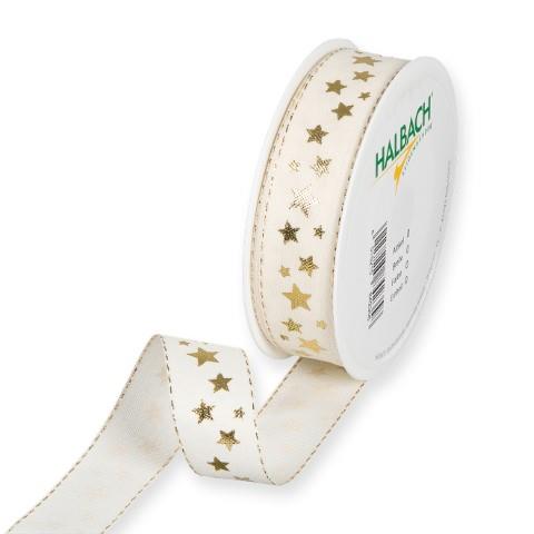 Druckband Sternchen 25 mm 18 Meter cream/gold 70