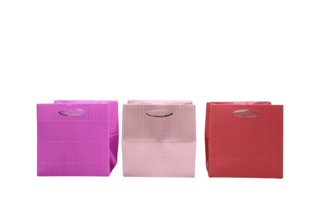 Tasche m. Folie Wellpappe pink-mix D12x12cm