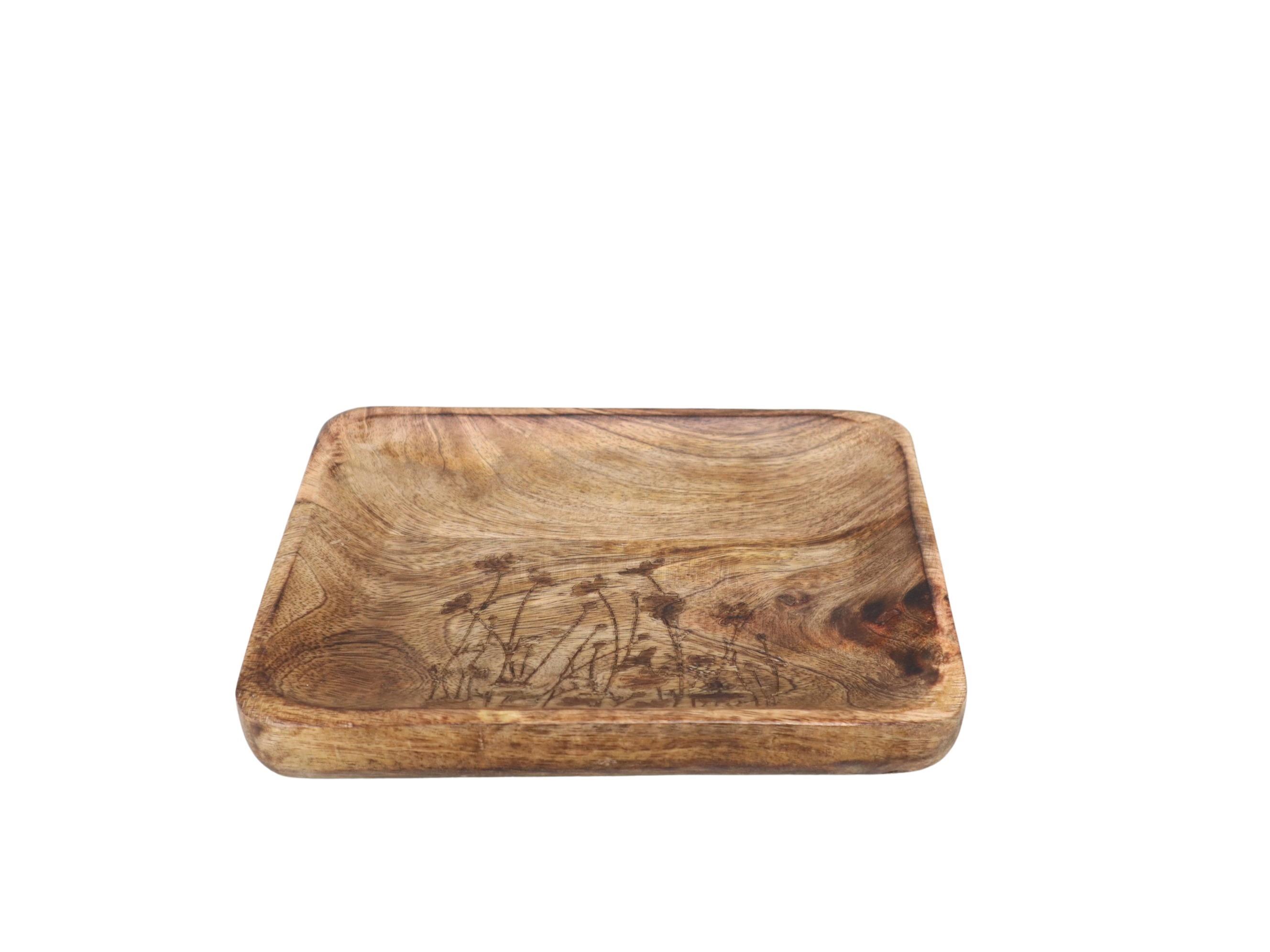 Tablett m. Blumenmuster Holz natur 20x19cm