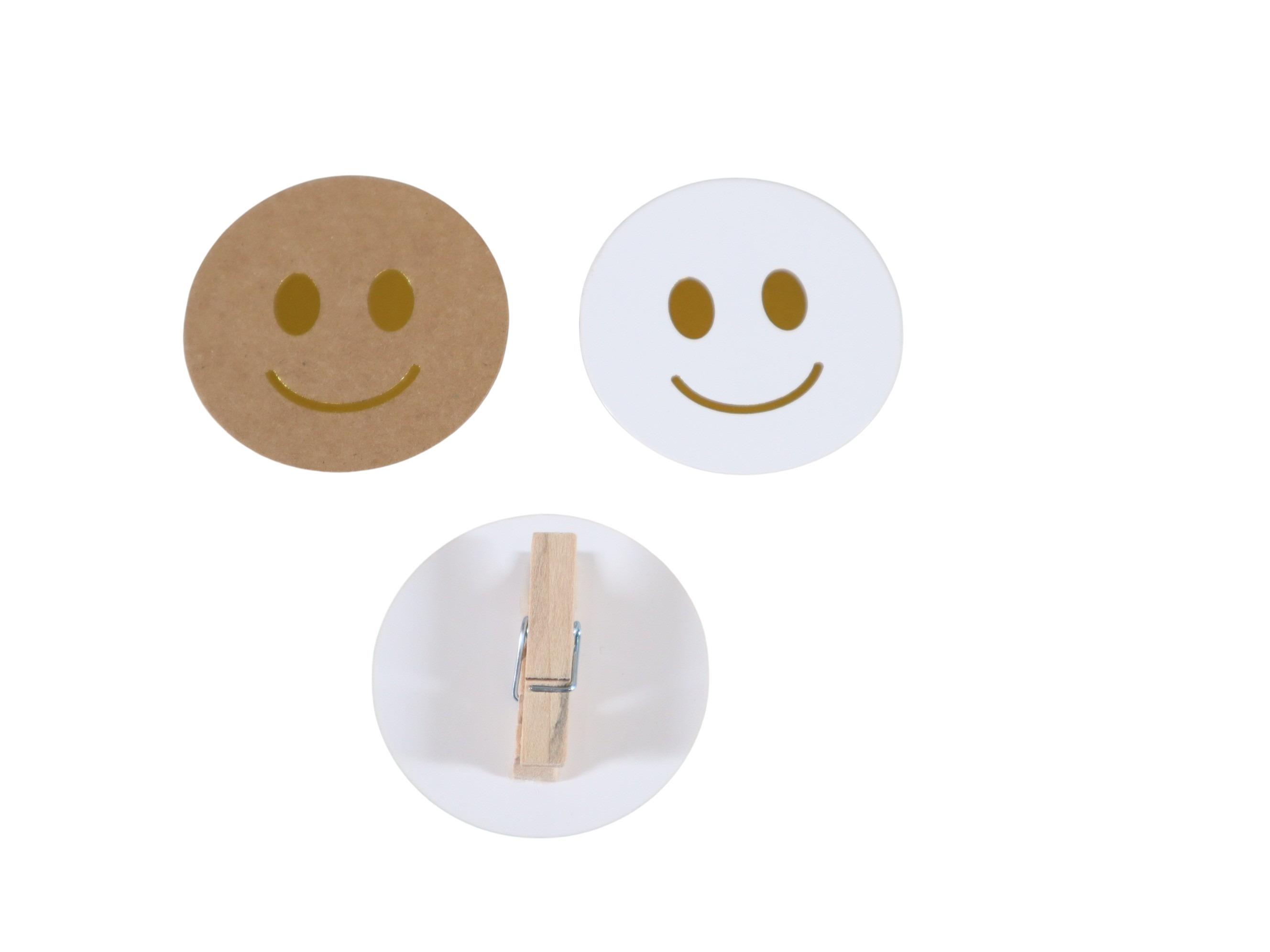 Clip m. Smiley Pappe natur-weiß/Holzklammer D5cm