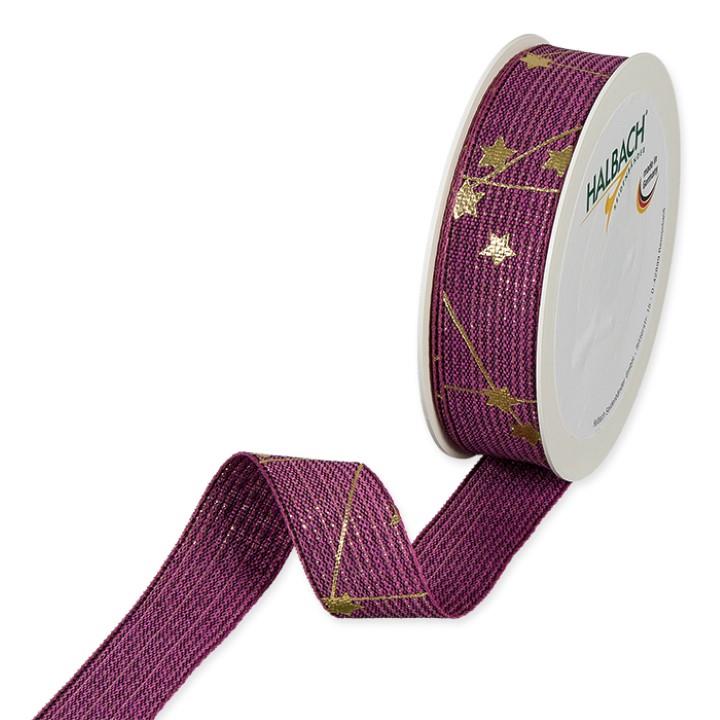 Druckband Sterne 25 mm 18 Meter berry/gold 509