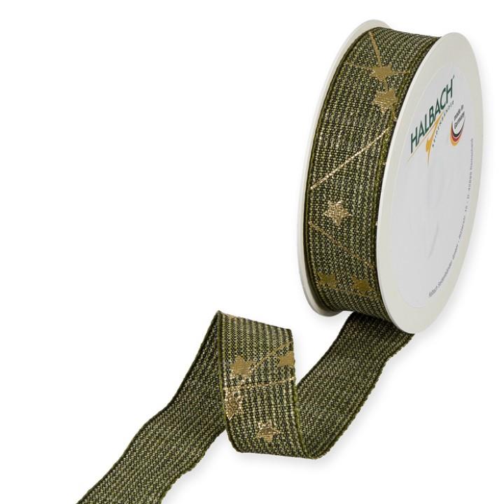 Druckband Sterne 25 mm 18 Meter olive/gold 29