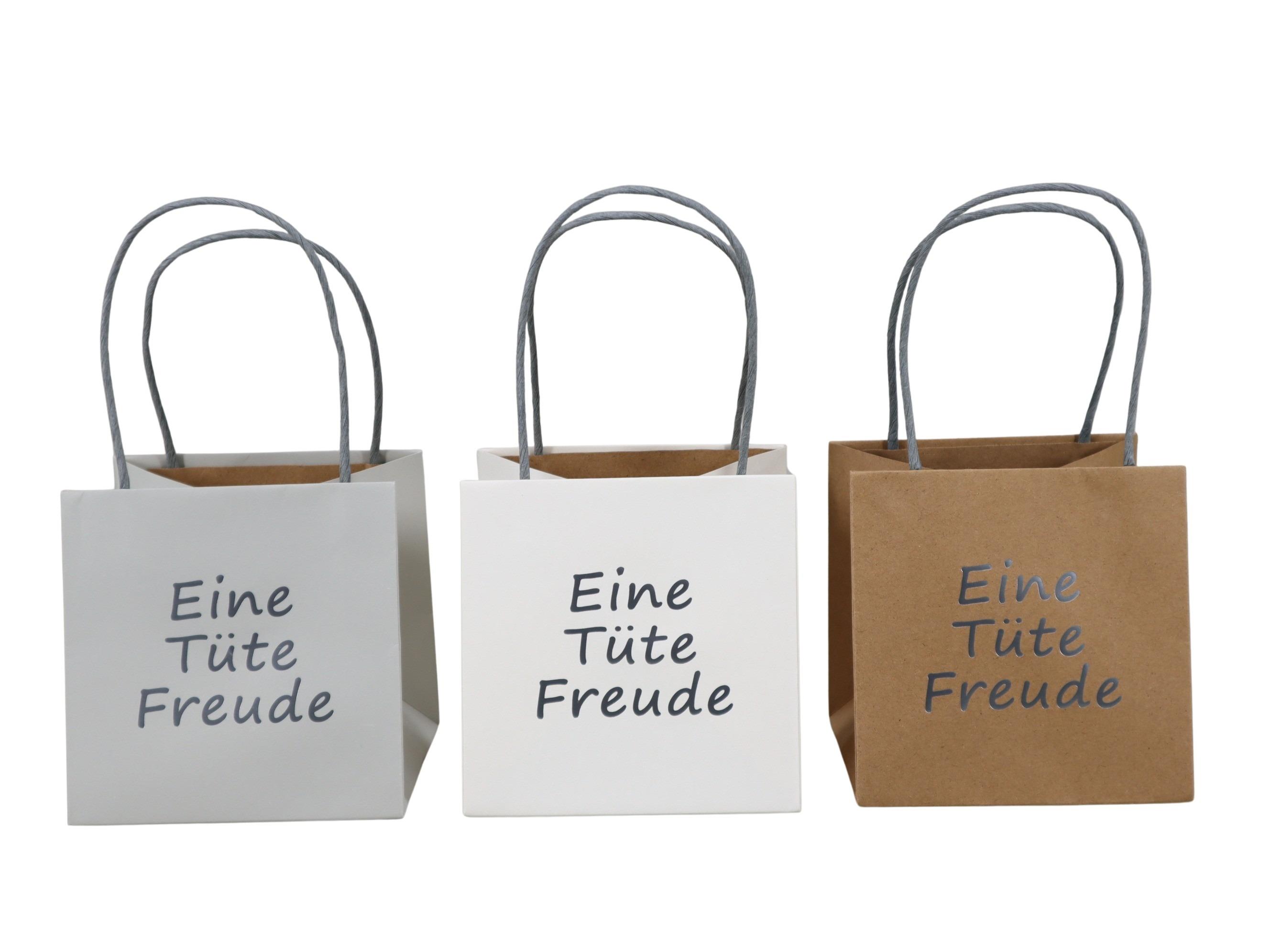 Tasche "Eine Tüte Freude" Papier wasserab. natur-grau- D12cm