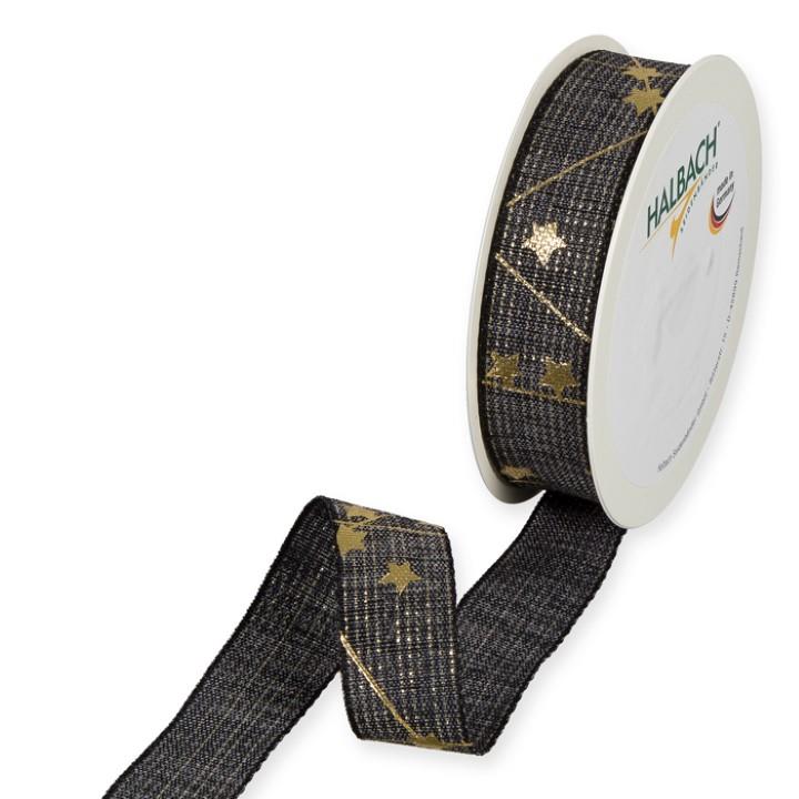 Druckband Sterne 25 mm 18 Meter black/gold 100