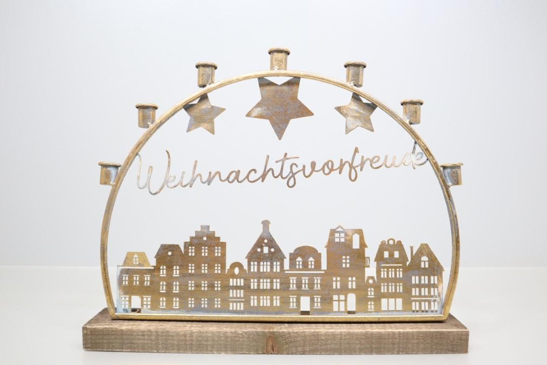 Stabkerzenhalter "Weihnachtsvorfreude" Metall gold L48xH38cm