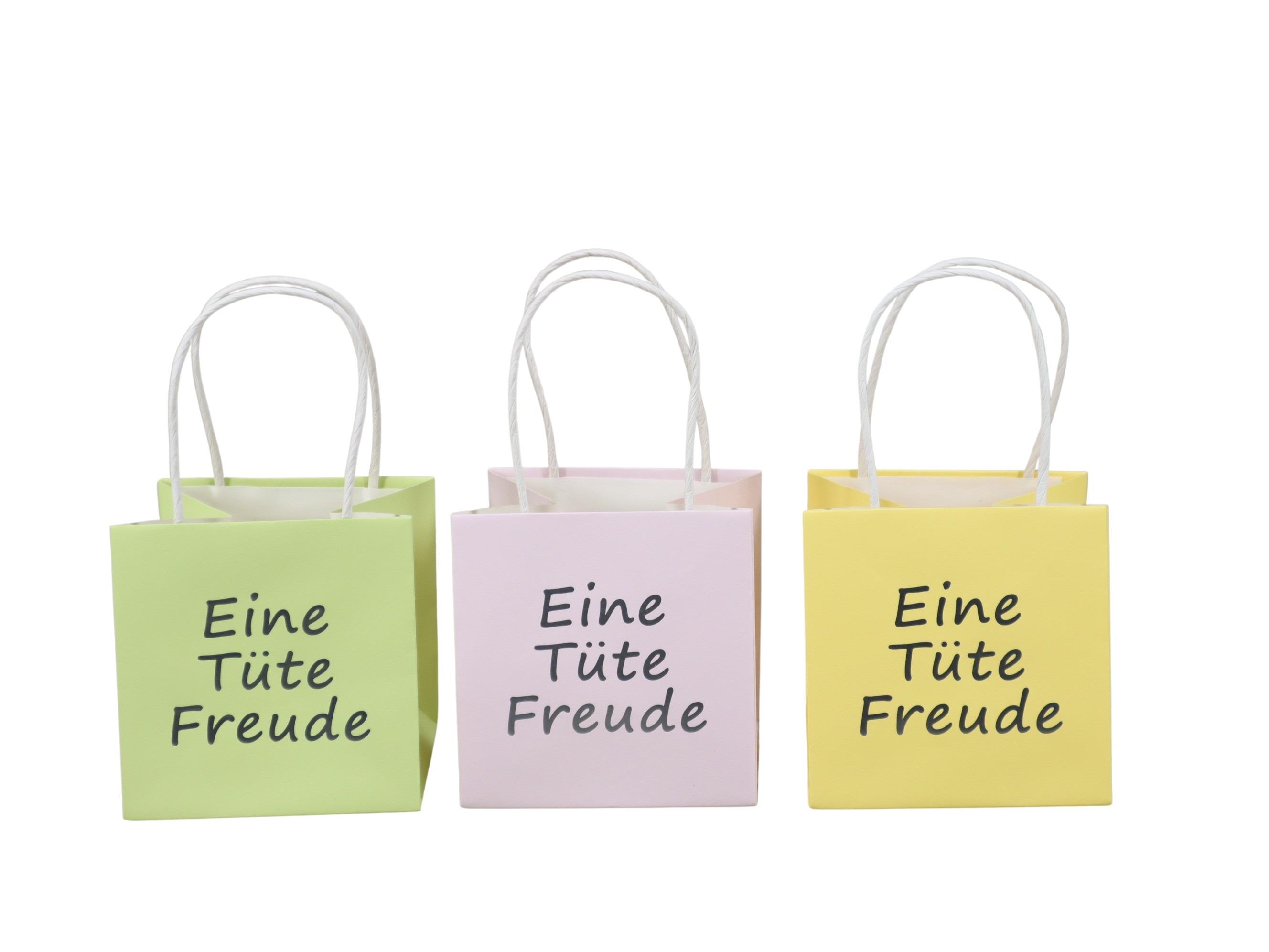 Tasche "Eine Tüte Freude" Papier wasserab. pastell D10,5cm