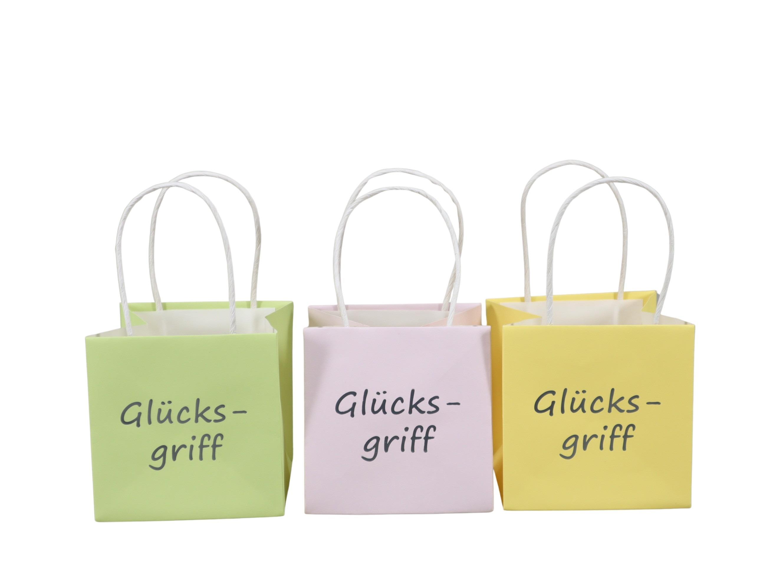 Tasche "Glücksgriff" Papier wasserab. pastellmix D10,5cm