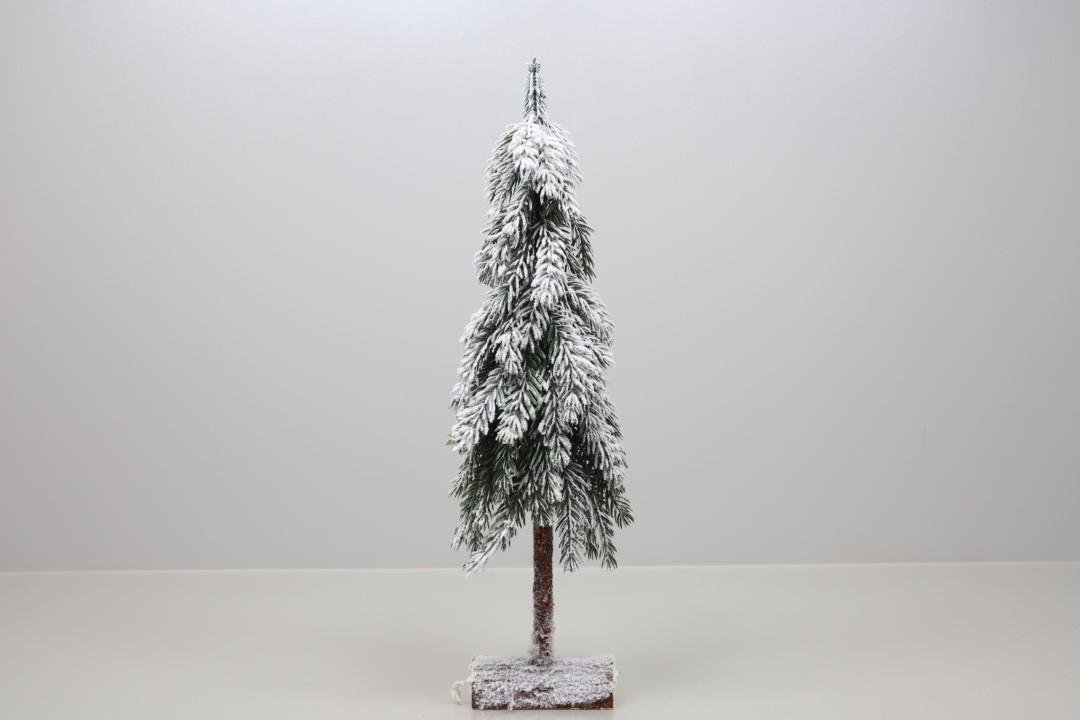 Tannenbaum auf Holz beflockt Kunststoff grün/weiß H60cm